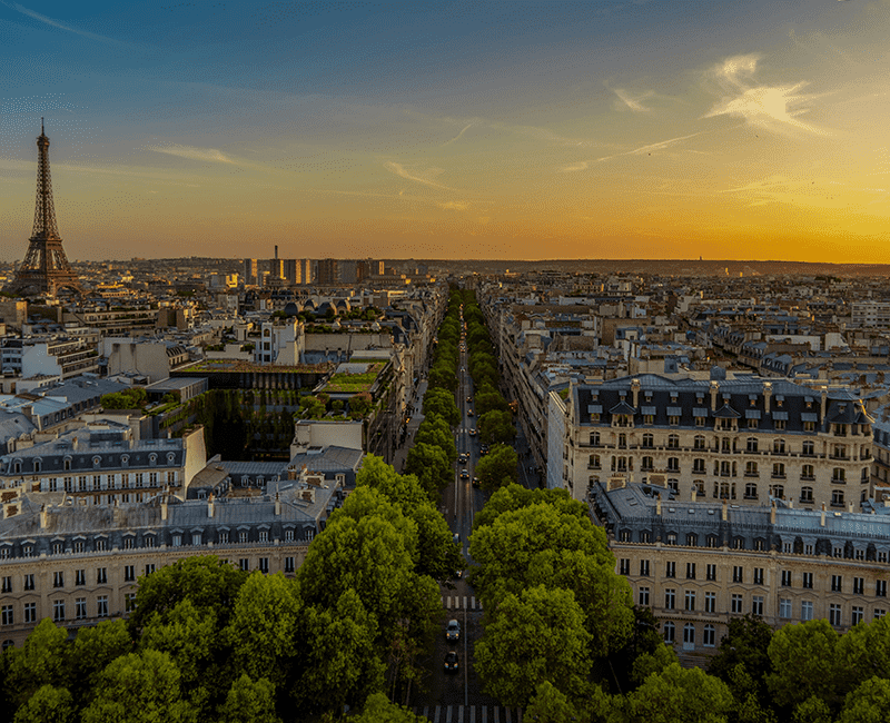 Vue d’une avenue et des toits de Paris