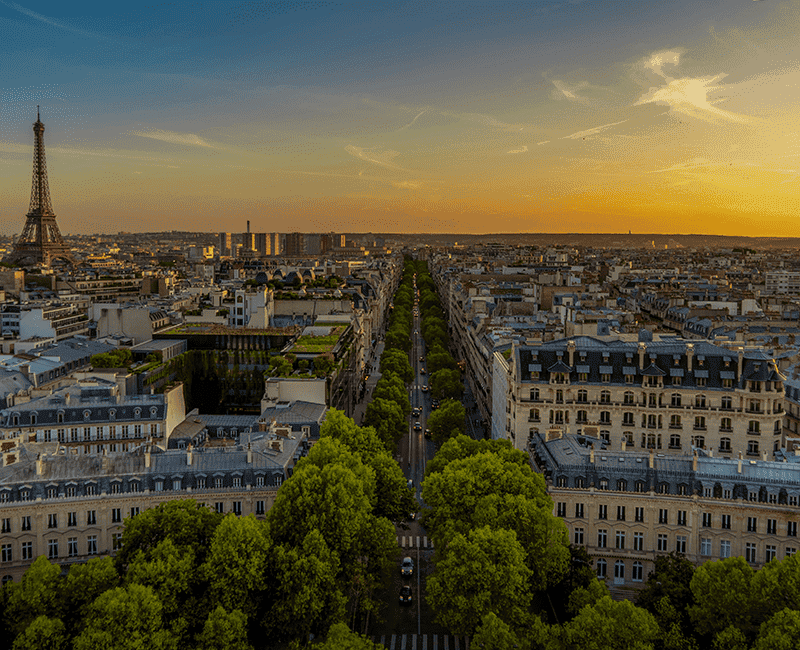 Vue d’une avenue et des toits de Paris