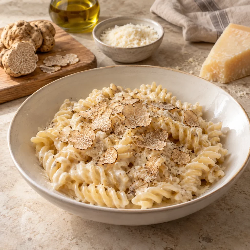 Truffe blanche à la crème et fusilli Truffe blanche à la crème et fusilli — illustration