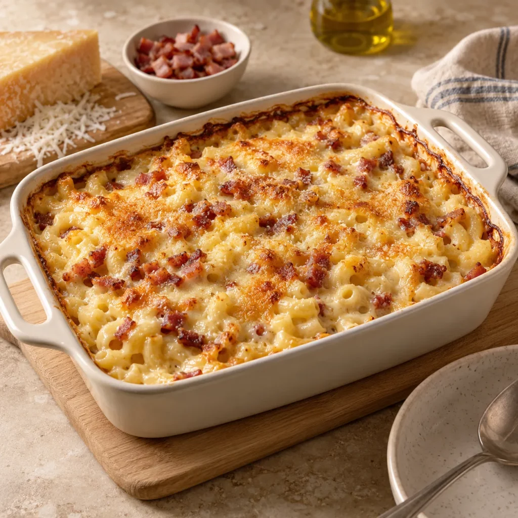 Lard fumé à la crème et macaroni Lard fumé à la crème et macaroni — illustration