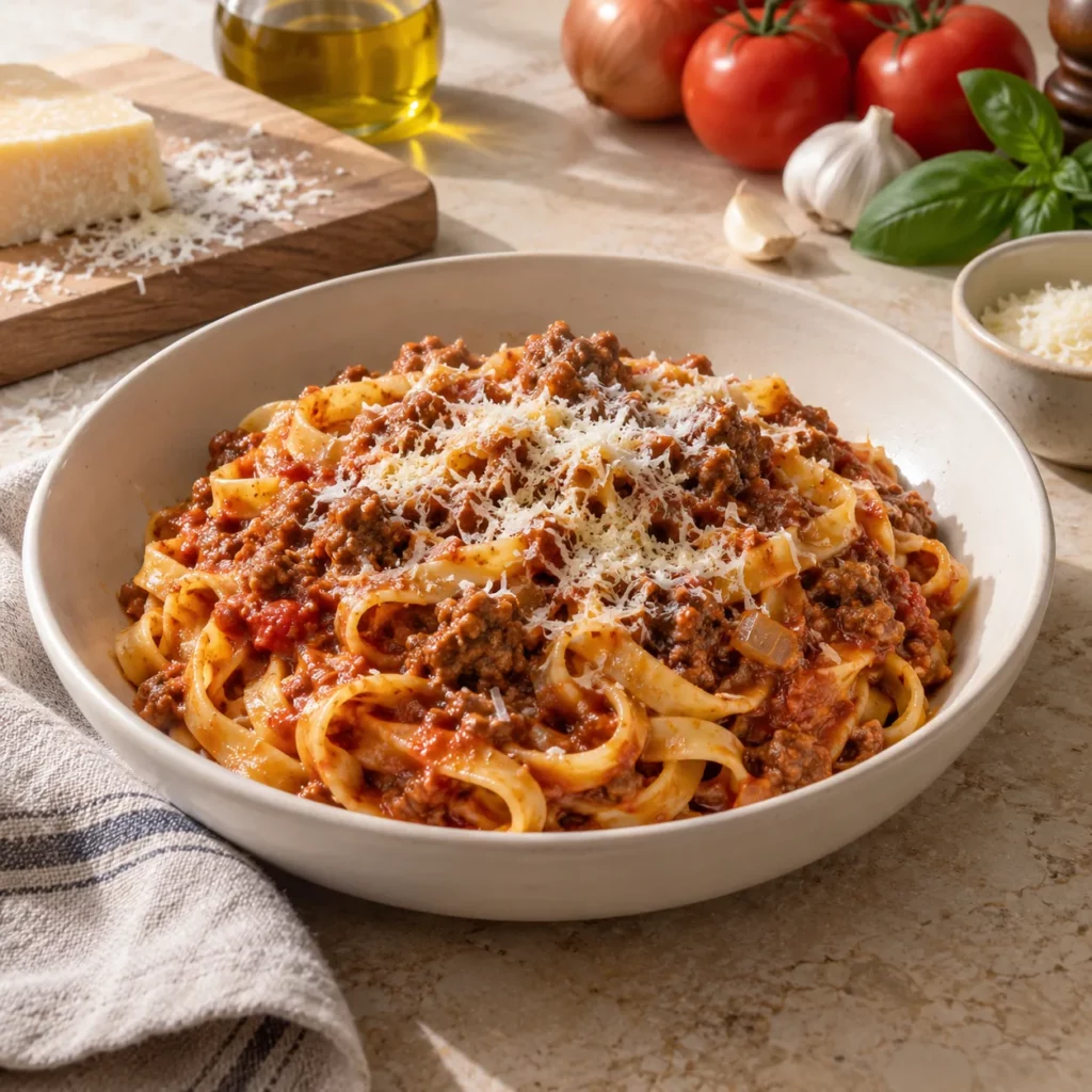 Bolognaise et tagliatelles artisanales Bolognaise et tagliatelles artisanales — illustration