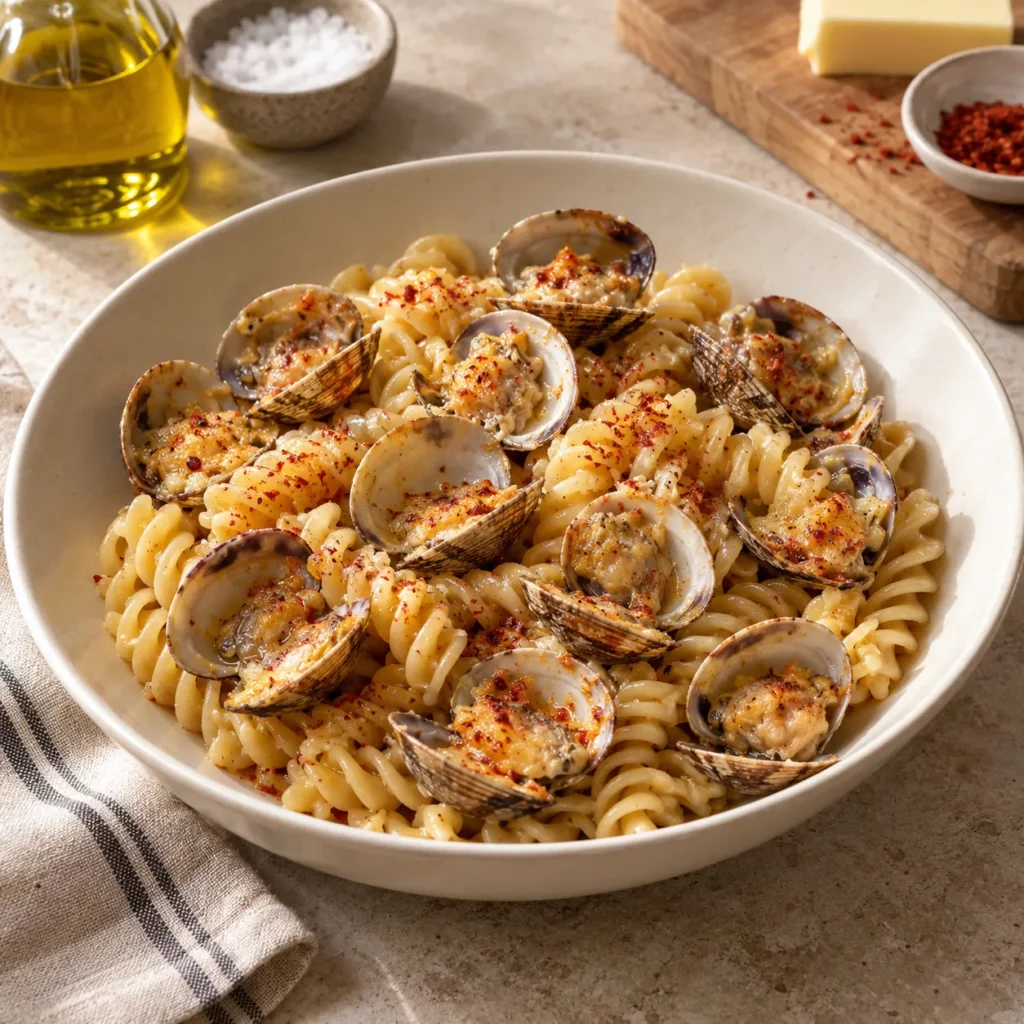 Palourdes et fusilli aux piment d'Espelette Palourdes et fusilli aux piment d'Espelette — illustration