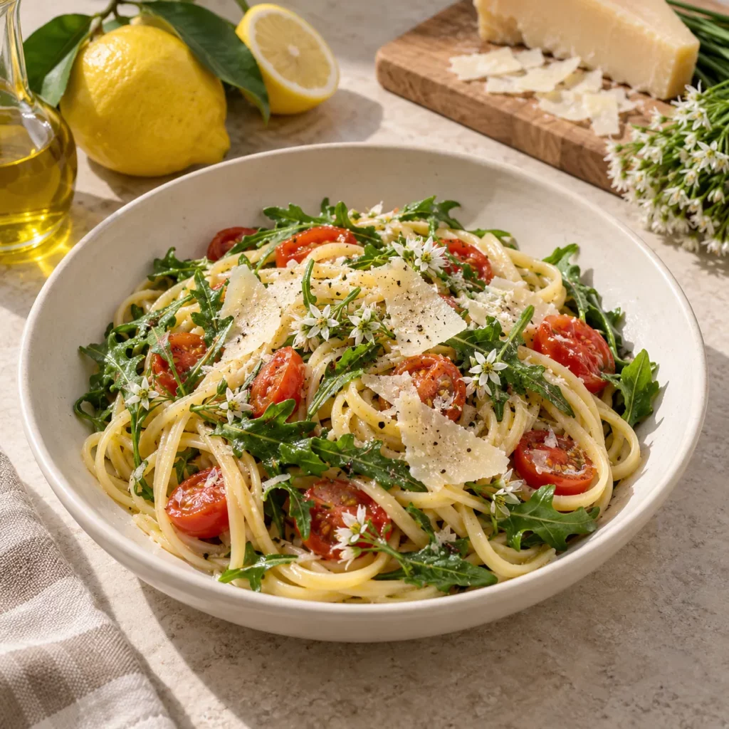 Citron de Menton, linguine et roquette Citron de Menton, linguine et roquette — illustration