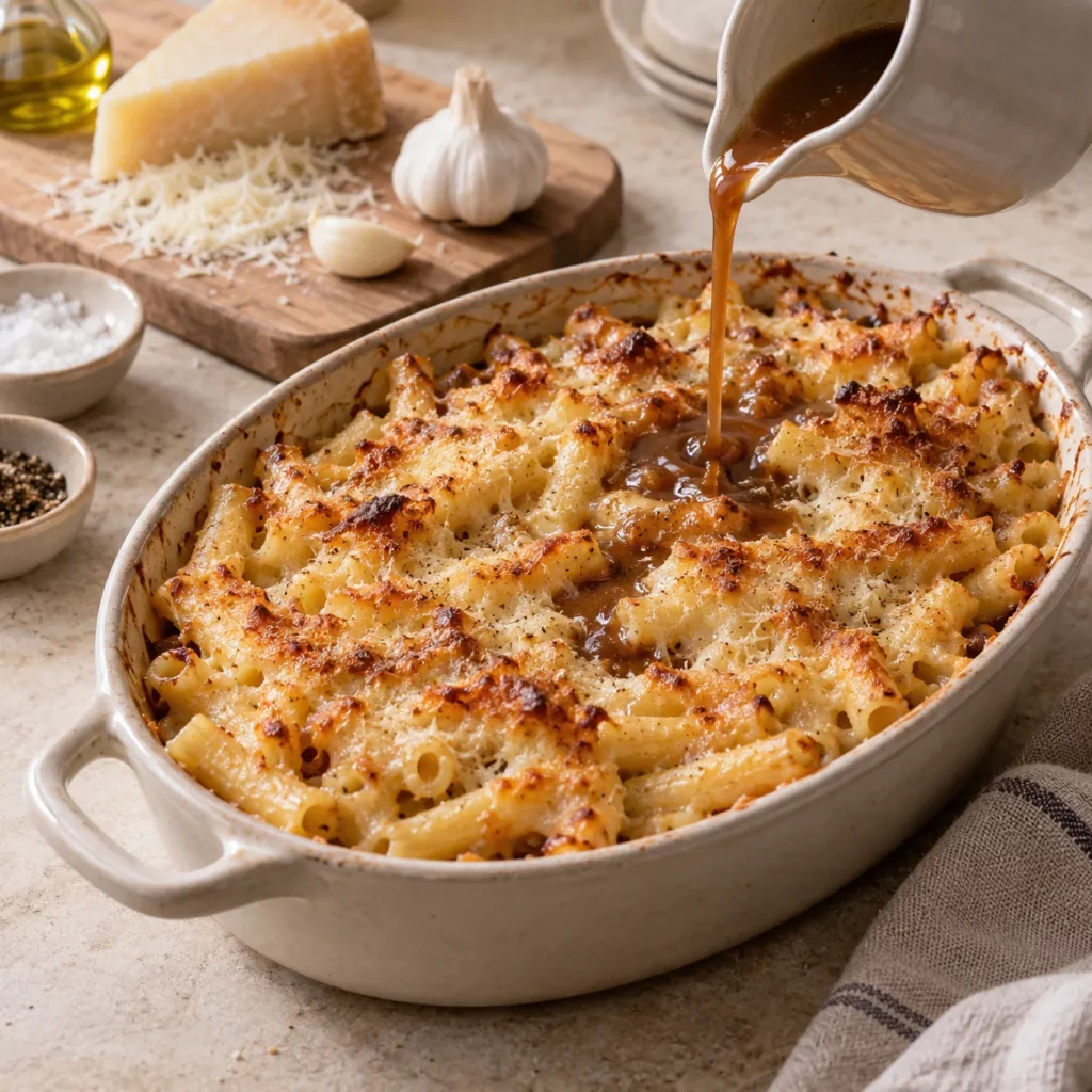 Gratin de macaroni au jus de rôti Gratin de macaroni au jus de rôti — illustration