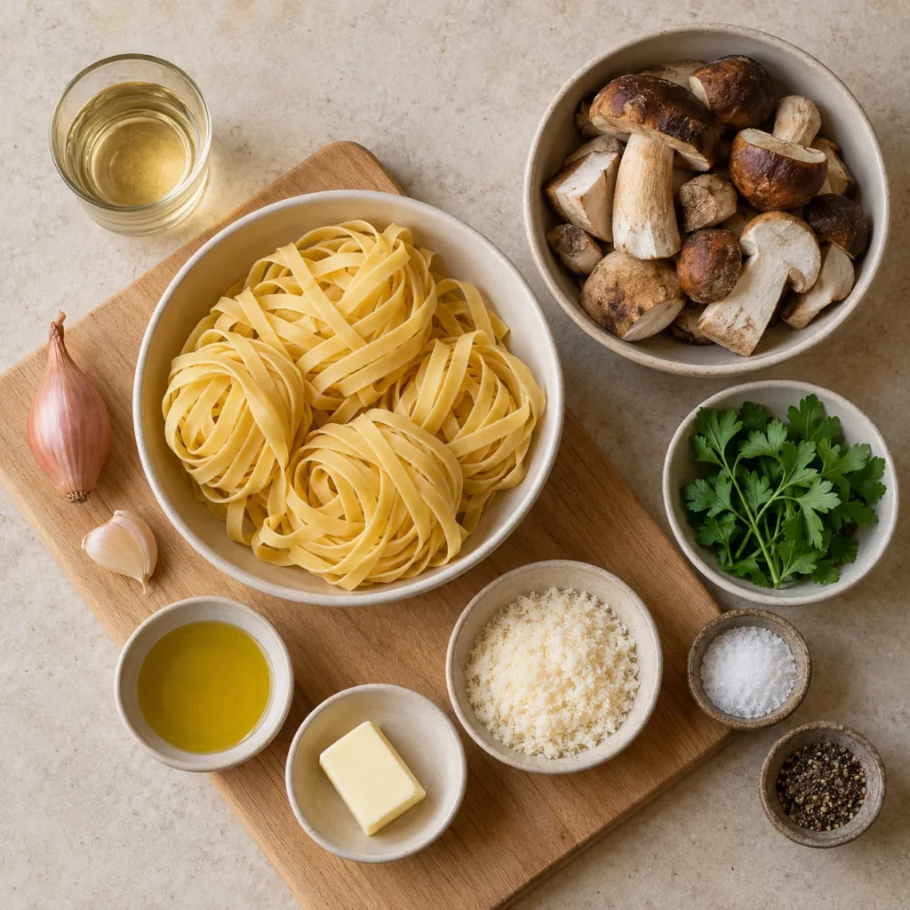 Les ingrédients pour Tagliatelles aux cèpes et au persil Les ingrédients pour Tagliatelles aux cèpes et au persil — illustration