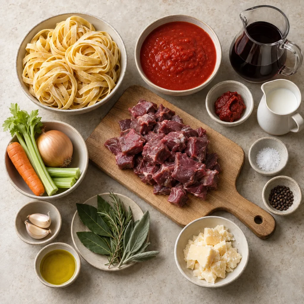 Les ingrédients pour Tagliatelles au ragù de sanglier Les ingrédients pour Tagliatelles au ragù de sanglier — illustration