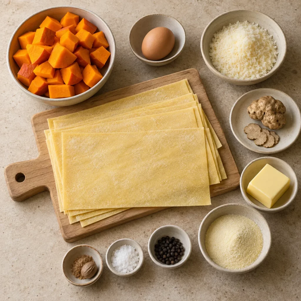 Les ingrédients pour Raviolis de courge à la truffe blanche Les ingrédients pour Raviolis de courge à la truffe blanche — illustration