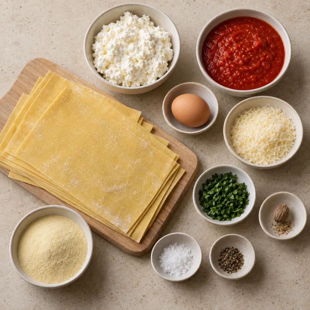 Les ingrédients pour Raviolis à la ricotta et à la sauce tomate Les ingrédients pour Raviolis à la ricotta et à la sauce tomate — illustration