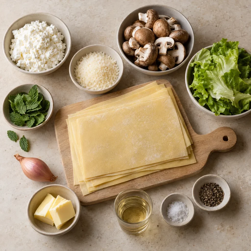 Les ingrédients pour Raviolis à la ricotta, champignons et menthe Les ingrédients pour Raviolis à la ricotta, champignons et menthe — illustration