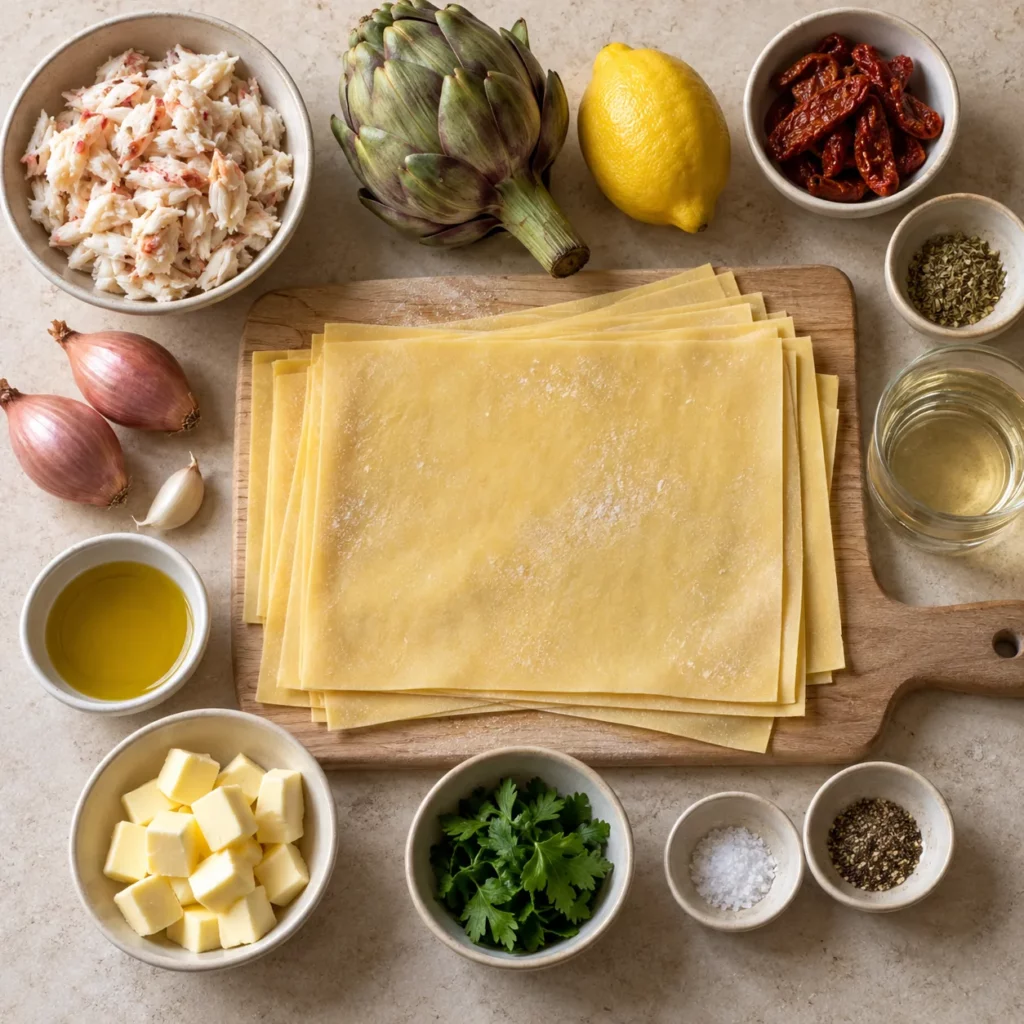 Les ingrédients pour Tortelloni au crabe et à l’artichaut Les ingrédients pour Tortelloni au crabe et à l’artichaut — illustration