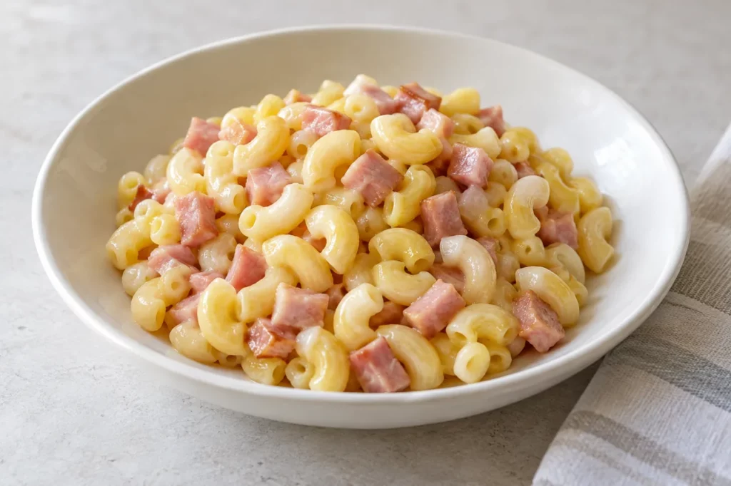 Coquillettes courtes au jambon et au beurre Coquillettes courtes au jambon et au beurre — illustration
