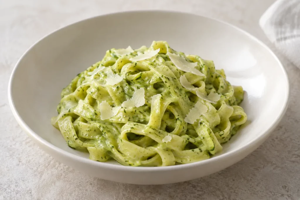Tagliatelles à la crème de courgette et à la marjolaine Tagliatelles à la crème de courgette et à la marjolaine — illustration