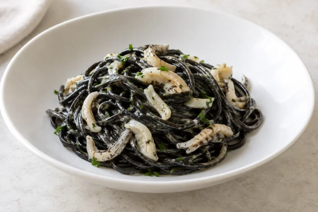 Linguine à la seiche et à son encre Linguine à la seiche et à son encre — illustration