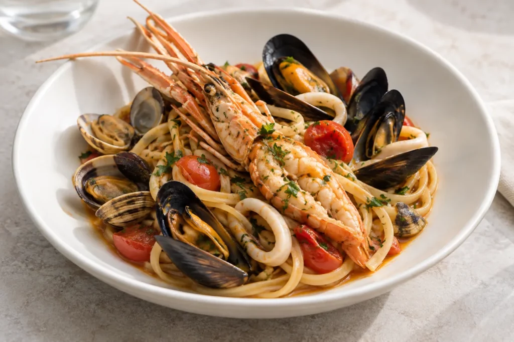 Linguine aux fruits de mer Linguine aux fruits de mer — illustration