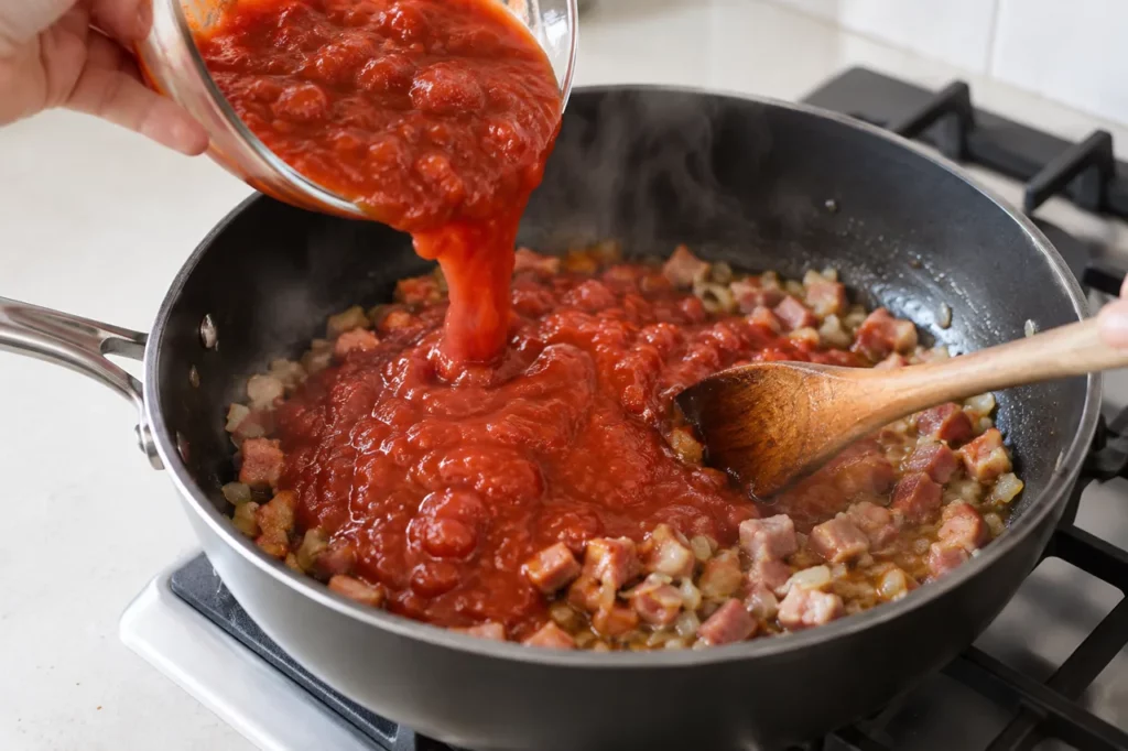 Geste pour Penne façon amatriciana Geste pour Penne façon amatriciana — illustration