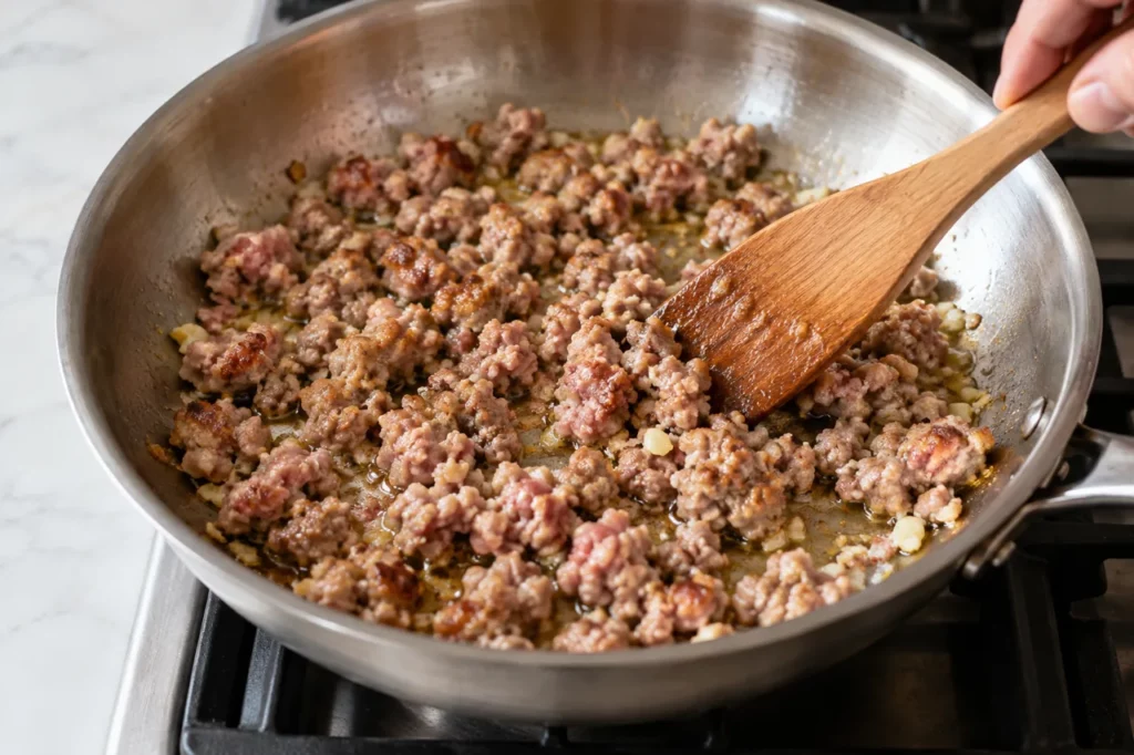 Geste pour Conchiglie aux brocolis et à la saucisse Geste pour Conchiglie aux brocolis et à la saucisse — illustration