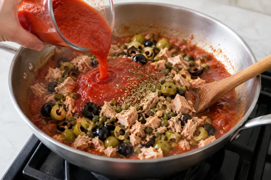 Geste pour Penne au thon, olives et câpres Geste pour Penne au thon, olives et câpres — illustration