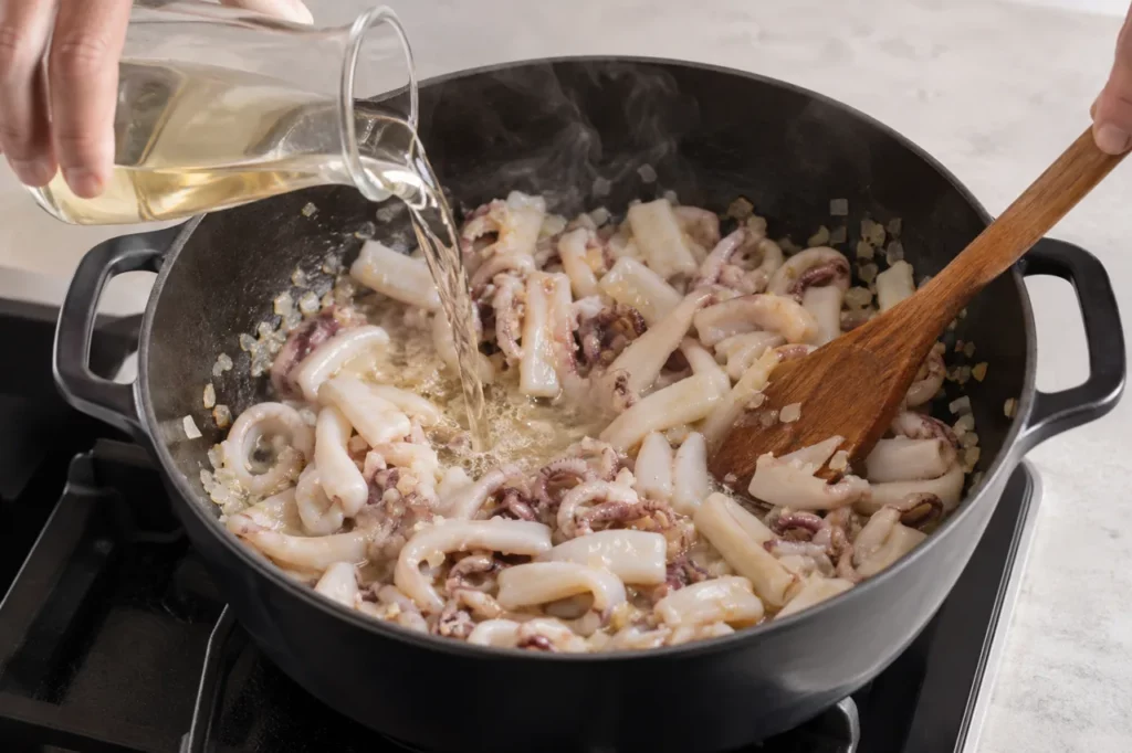 Geste pour Linguine à la seiche et à son encre Geste pour Linguine à la seiche et à son encre — illustration