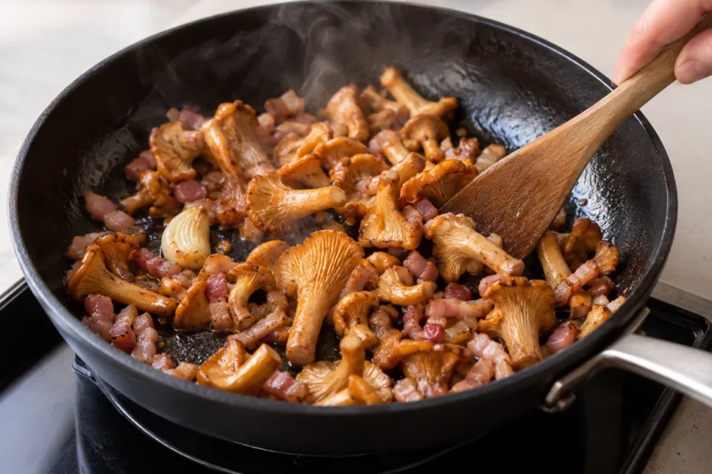 Geste pour Tagliatelles aux girolles et à la pancetta Geste pour Tagliatelles aux girolles et à la pancetta — illustration