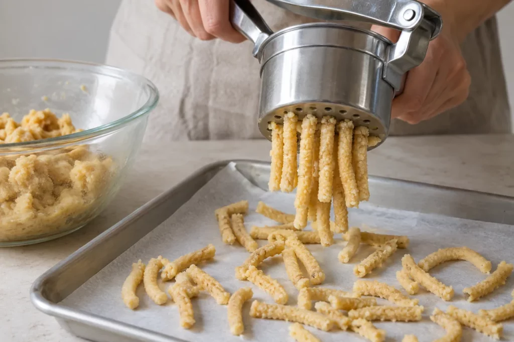 Geste pour Passatelli en bouillon Geste pour Passatelli en bouillon — illustration