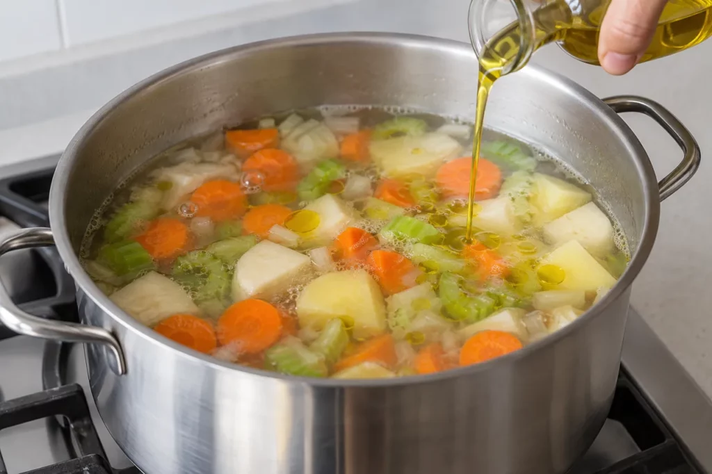 Geste pour Macaroni en bouillon de légumes Geste pour Macaroni en bouillon de légumes — illustration