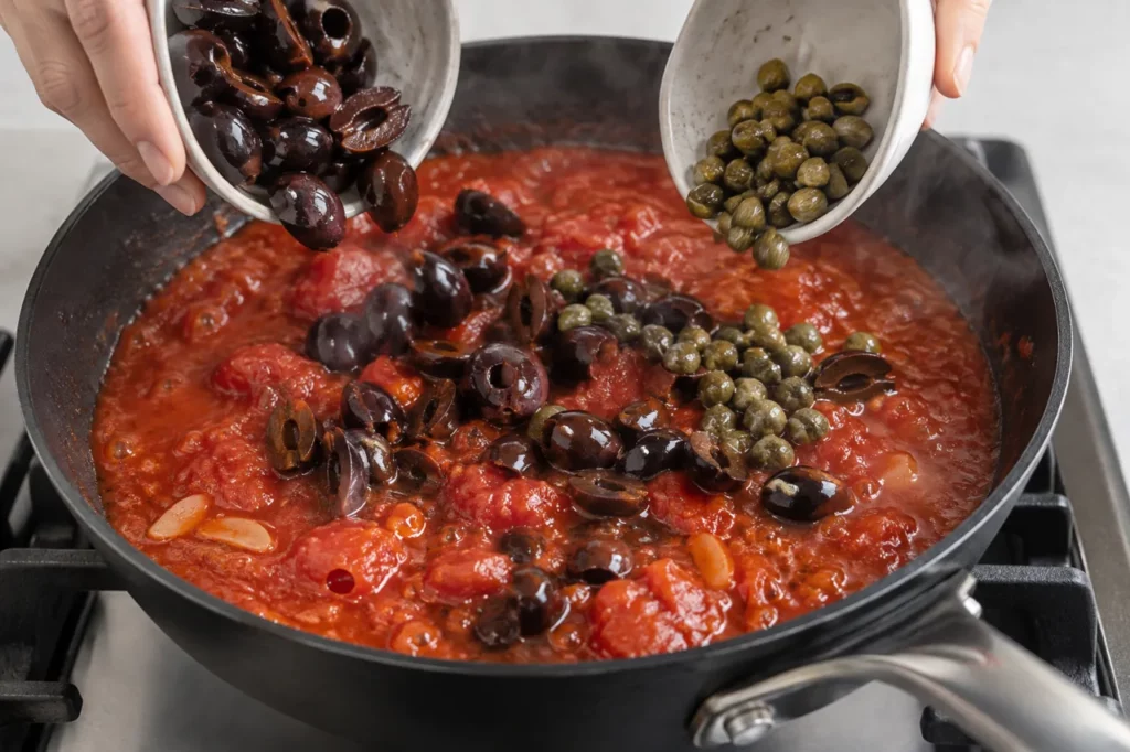 Geste pour Penne alla puttanesca Geste pour Penne alla puttanesca — illustration