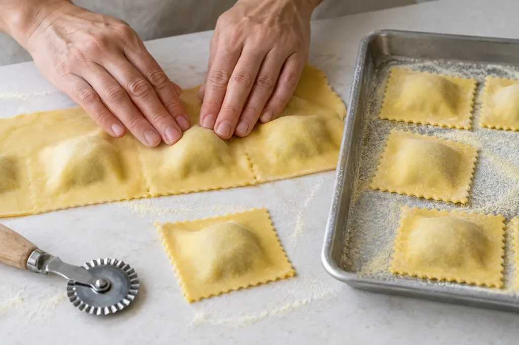 Geste pour Raviolis à la ricotta et à la sauce tomate Geste pour Raviolis à la ricotta et à la sauce tomate — illustration