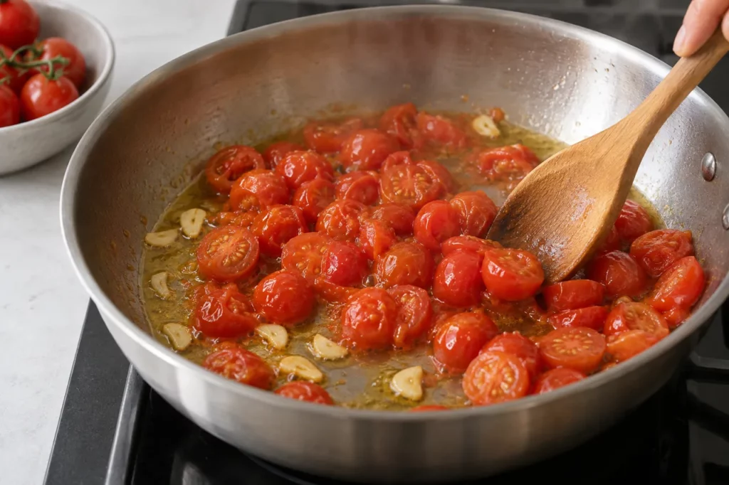 Geste pour Linguine au thon frais et aux tomates cerises Geste pour Linguine au thon frais et aux tomates cerises — illustration