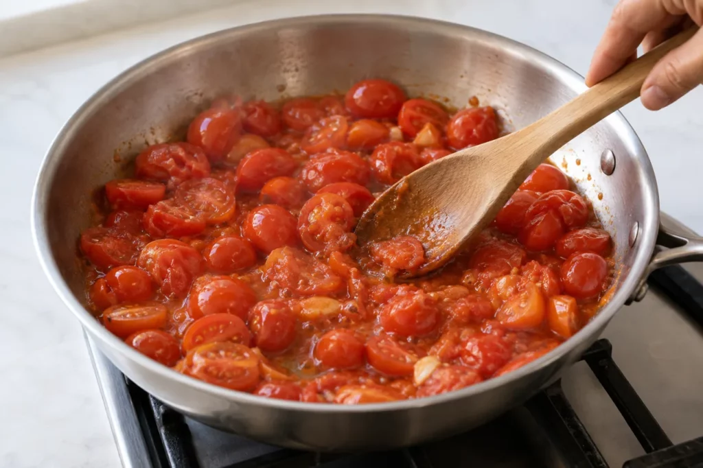 Geste pour Conchiglie aux tomates cerises et à la mozzarella Geste pour Conchiglie aux tomates cerises et à la mozzarella — illustration