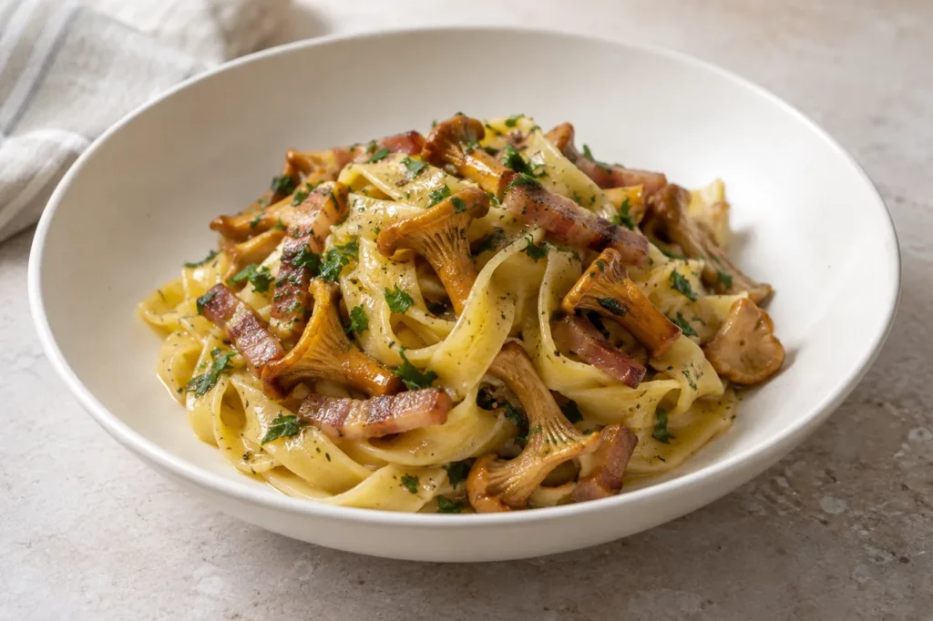 Tagliatelles aux girolles et à la pancetta Tagliatelles aux girolles et à la pancetta — illustration