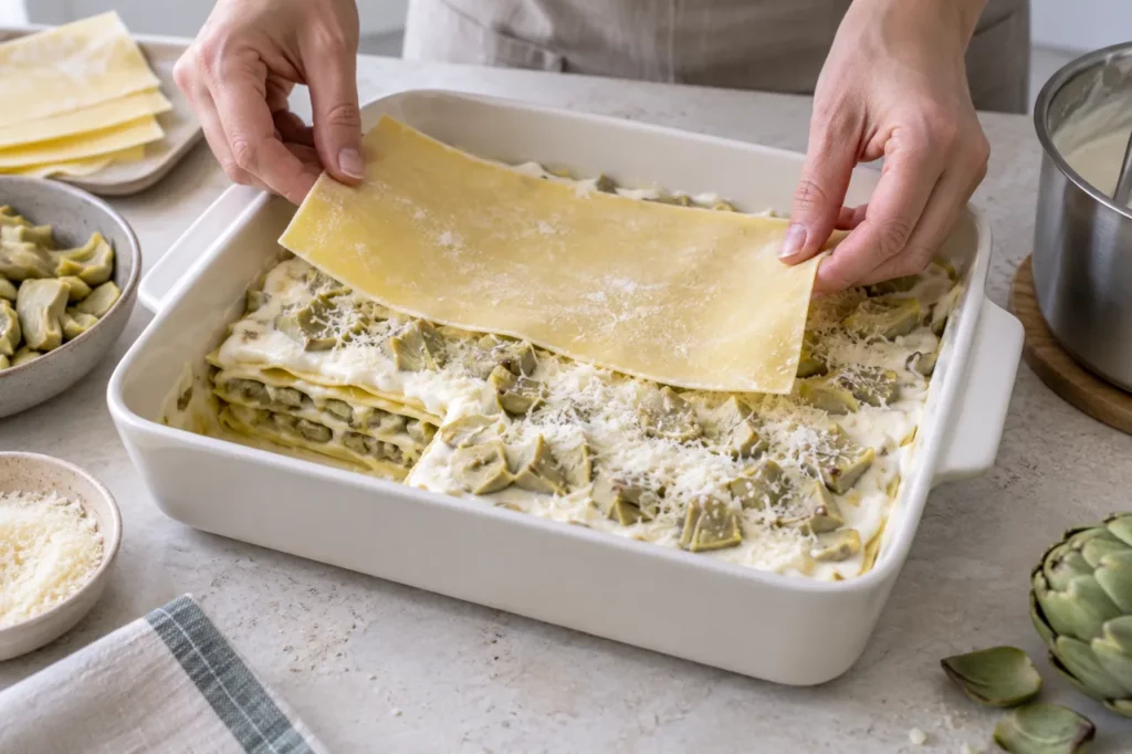 Montage pour Lasagnes aux artichauts et au parmesan Montage pour Lasagnes aux artichauts et au parmesan — illustration