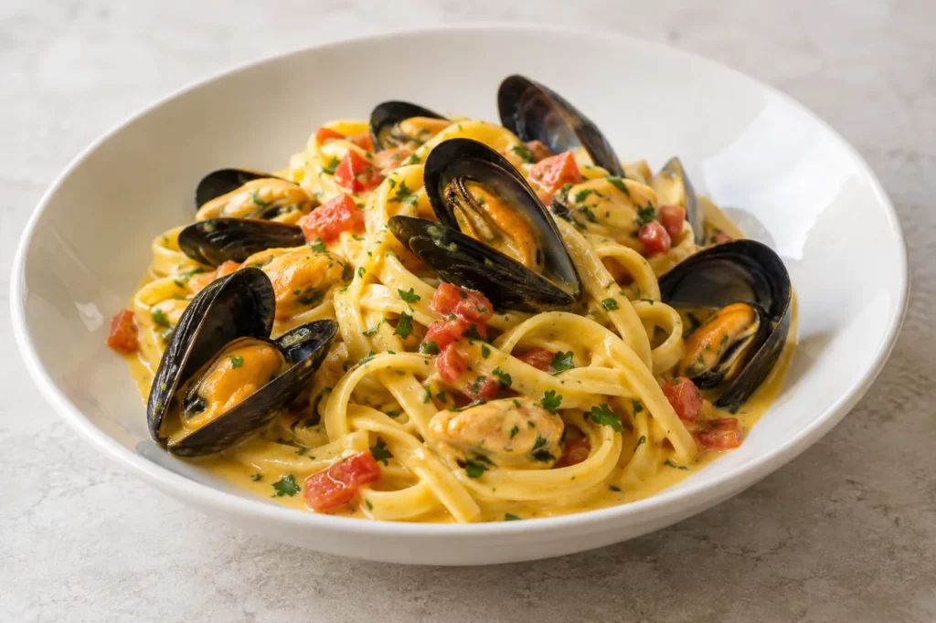 Tagliatelles aux moules et au safran Tagliatelles aux moules et au safran — illustration
