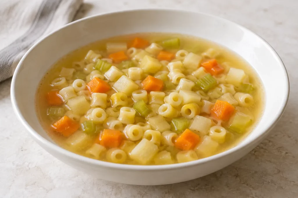 Macaroni en bouillon de légumes Macaroni en bouillon de légumes — illustration