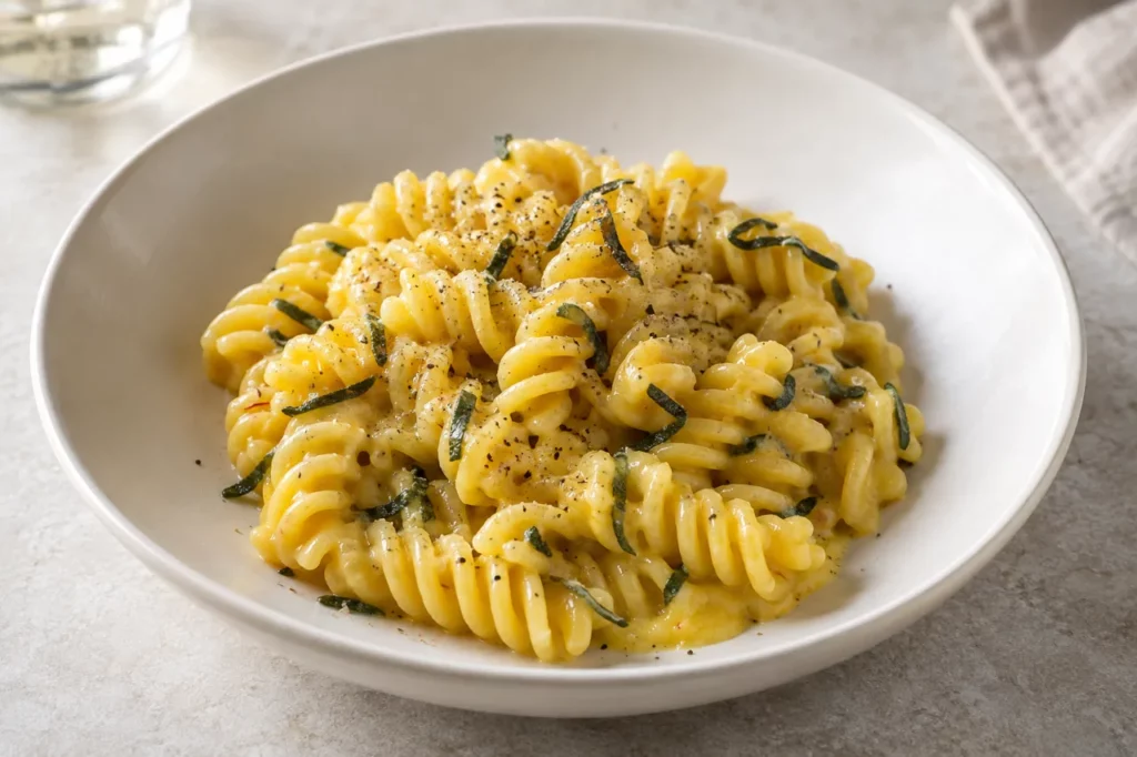 Fusilli au pecorino, safran et sauge Fusilli au pecorino, safran et sauge — illustration