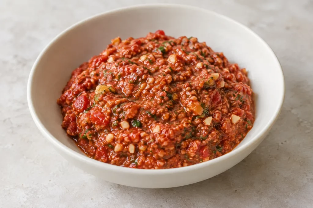 Pesto de tomates fraîches, amandes et basilic Pesto de tomates fraîches, amandes et basilic — illustration