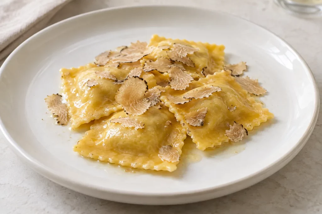 Raviolis de courge à la truffe blanche Raviolis de courge à la truffe blanche — illustration