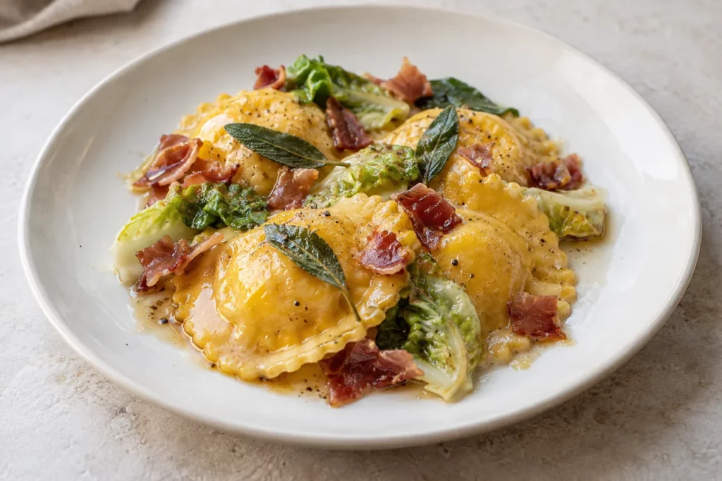 Raviolis de potiron, mostarda et jambon Raviolis de potiron, mostarda et jambon — illustration