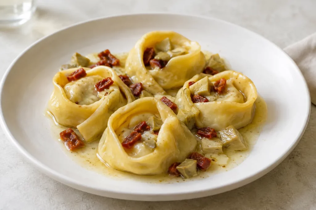 Tortelloni au crabe et à l’artichaut Tortelloni au crabe et à l’artichaut — illustration